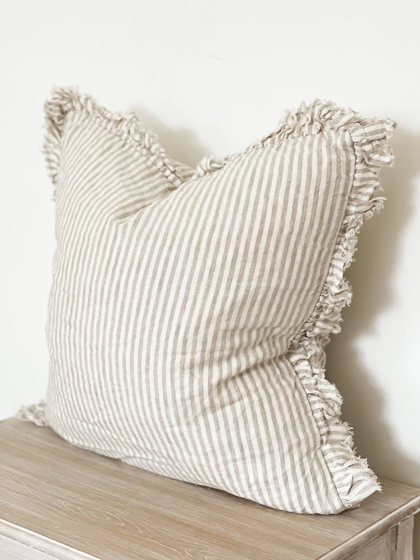 Ruffled Linen – Natural Stripe: 45 x 45 cm - Kristia Rose Collections