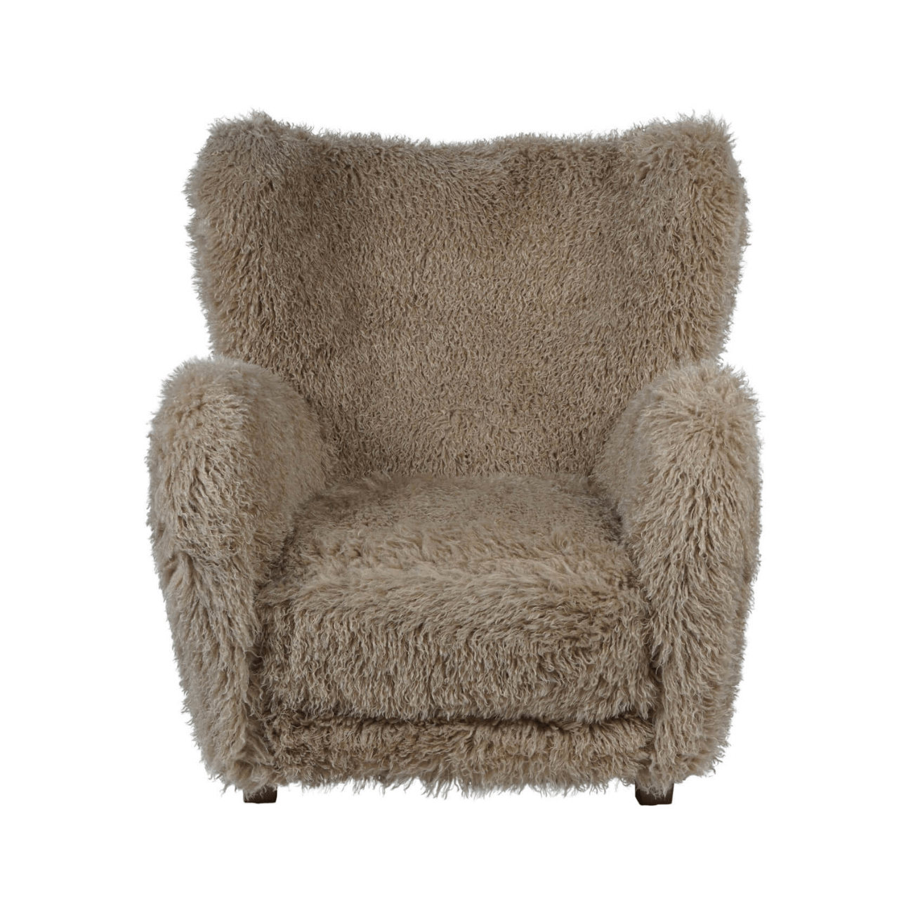 Faux Sheepskin. Fluffy brown armchair on a white background