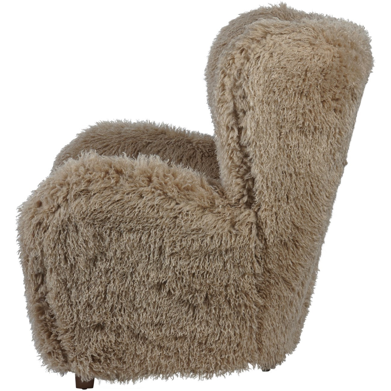 Fluffy beige armchair on a white background