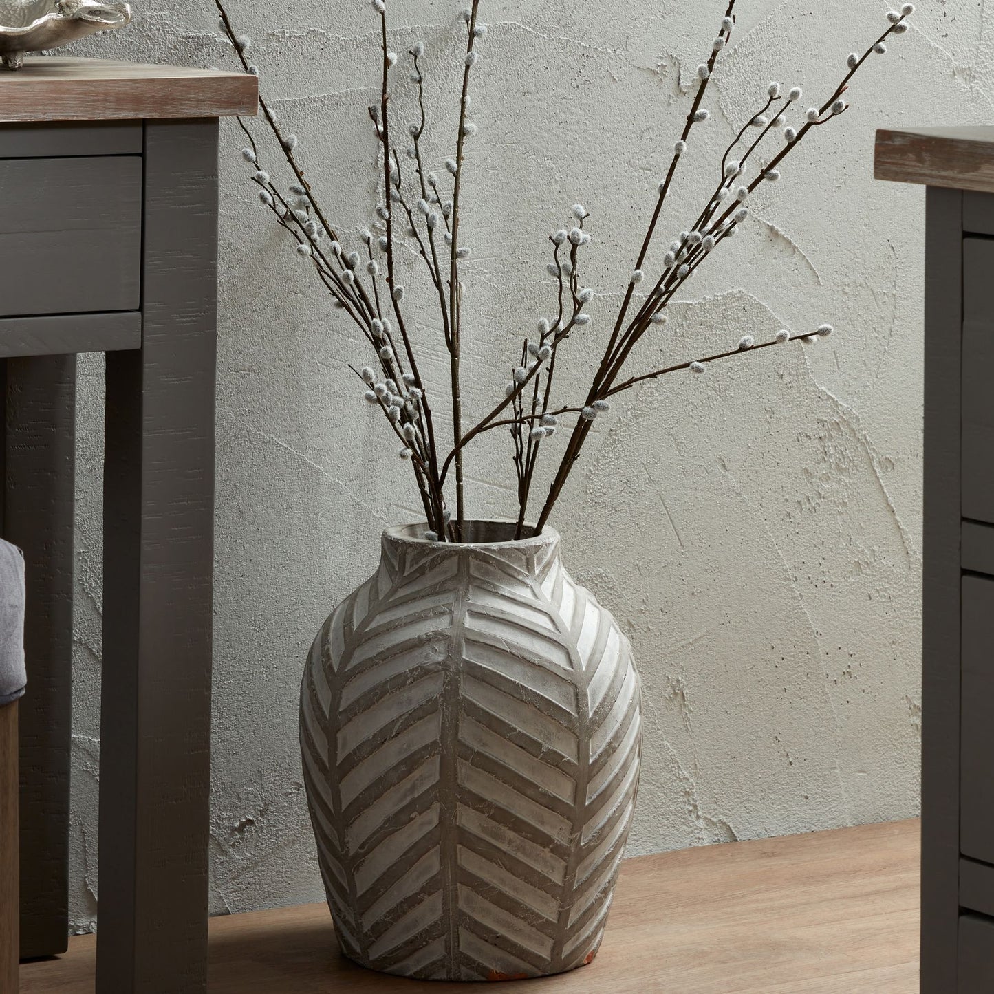 Large Chevron Stoneware Vase Floorstanding