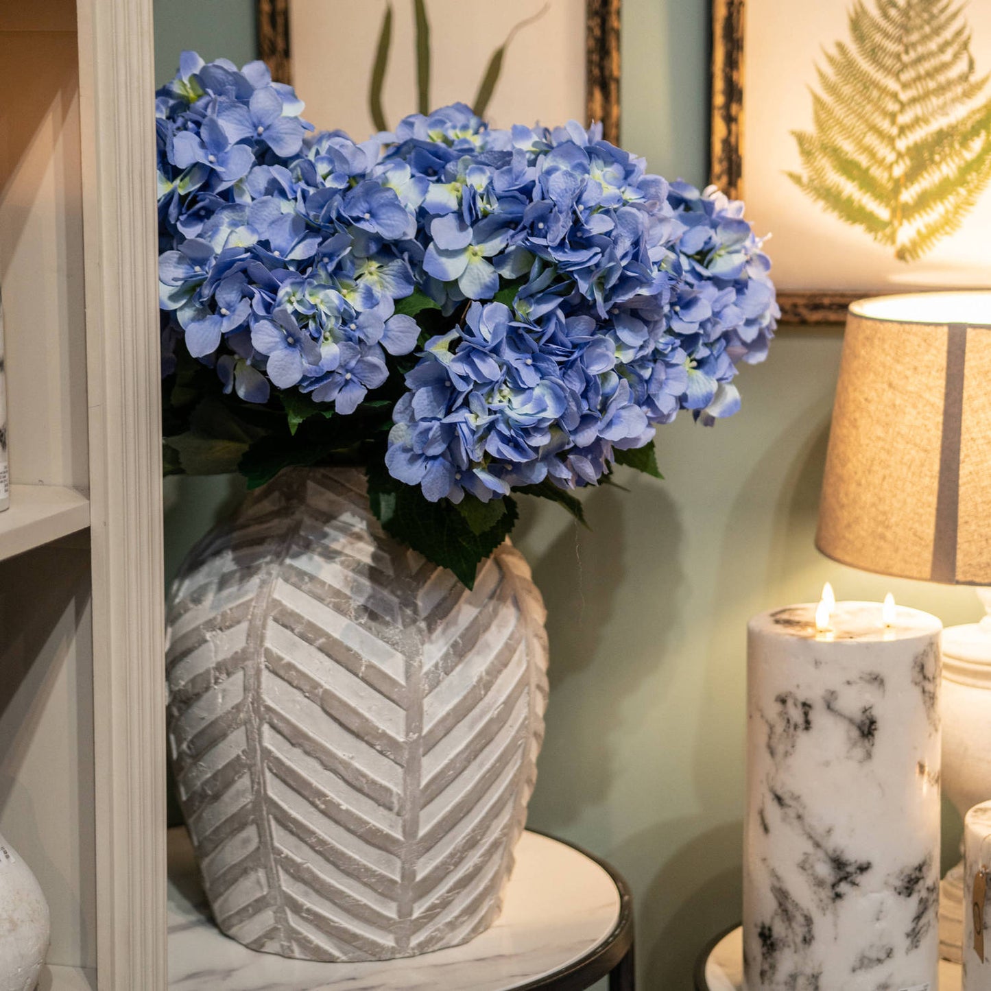 Large Chevron Stoneware Vase With Flowers