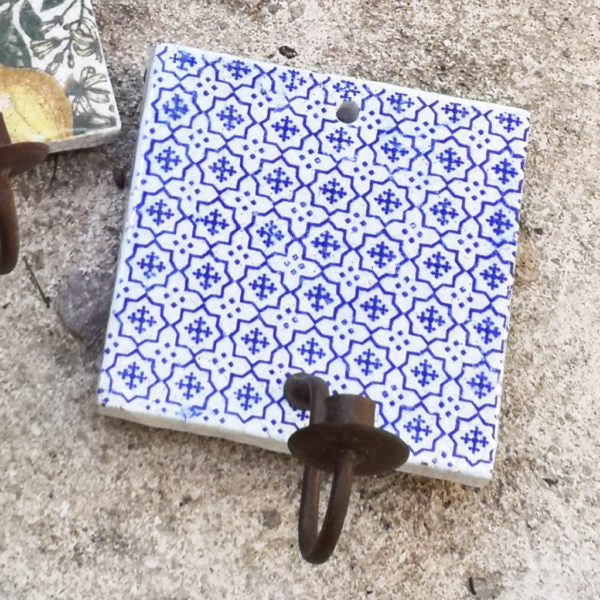 Mediterranean Blue & White Tile Wall Sconce