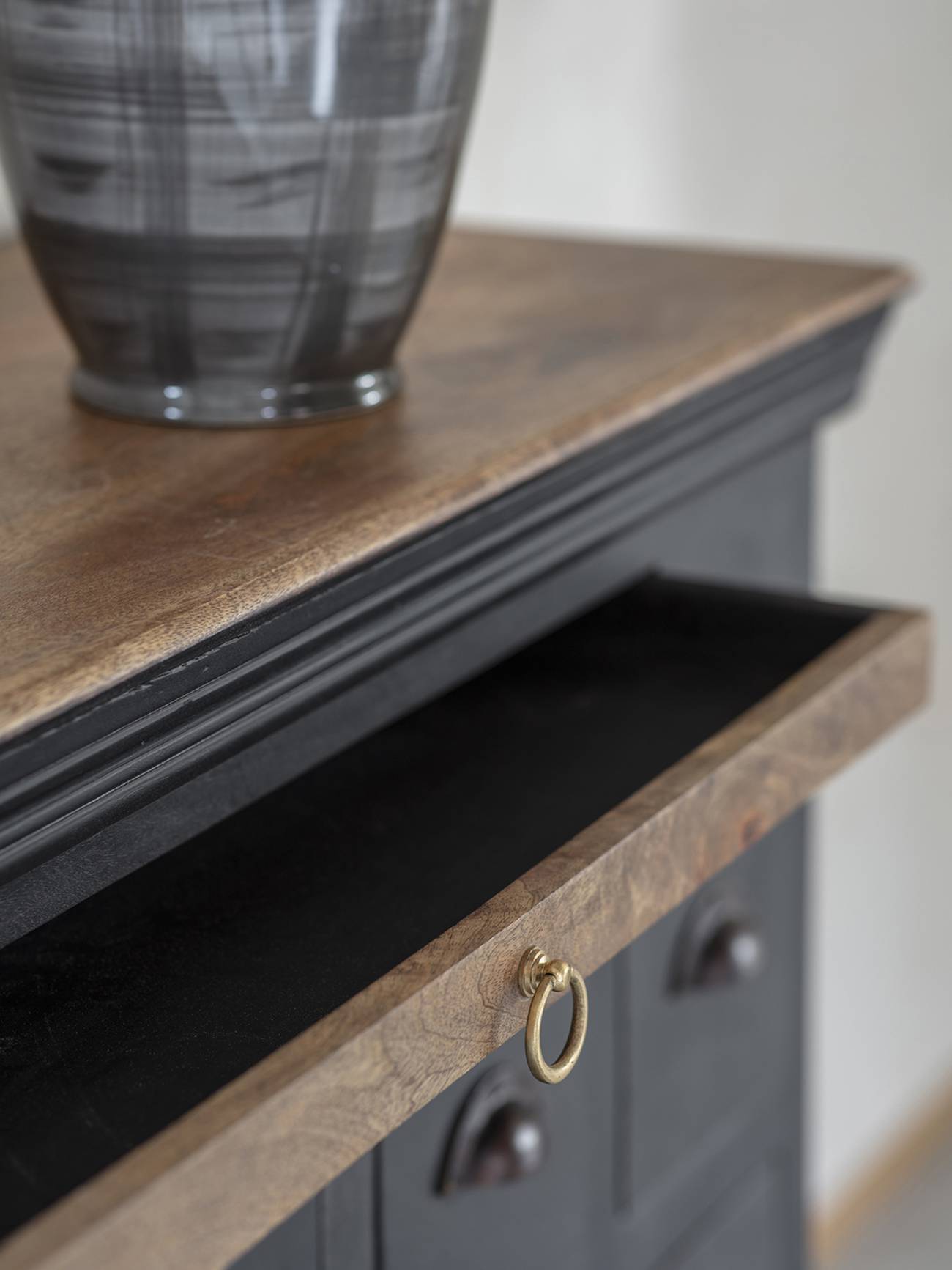 Vintage Effect Black Multi Drawer Chest,closeup