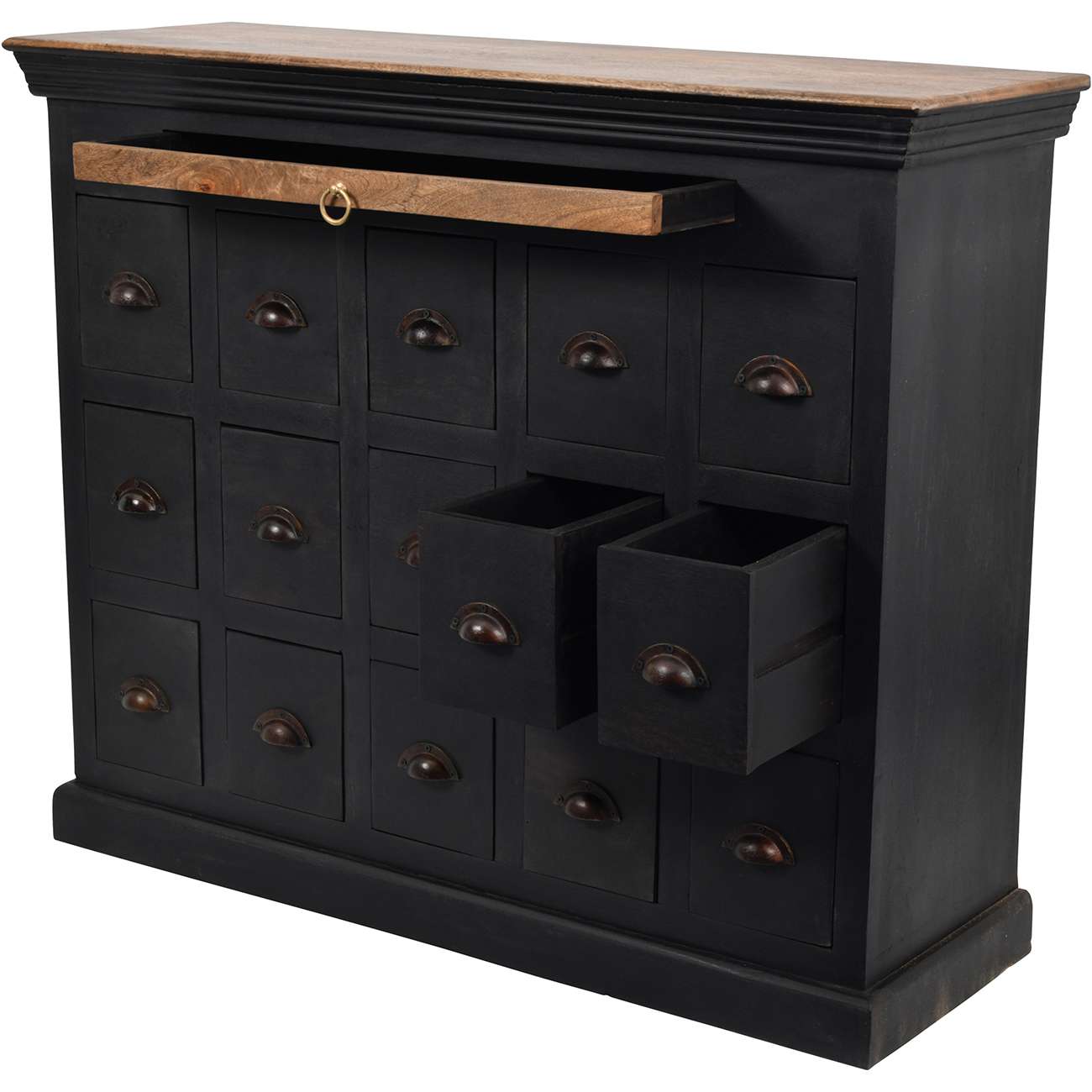 Vintage Effect Black Multi Drawer Chest, side view