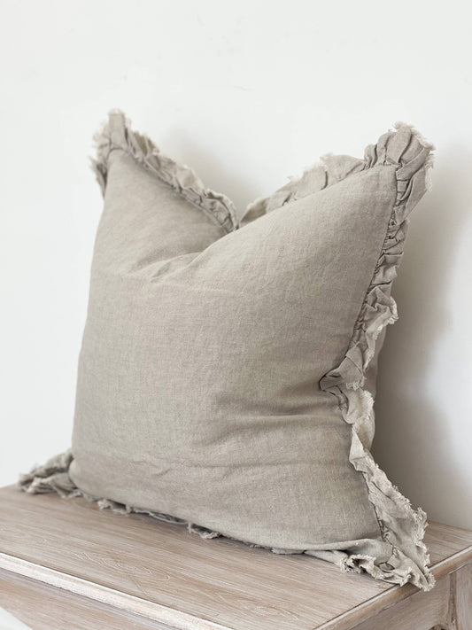 Ruffled Linen Cushion Cover – Natural: 45 x 45 cm - Kristia Rose Collections