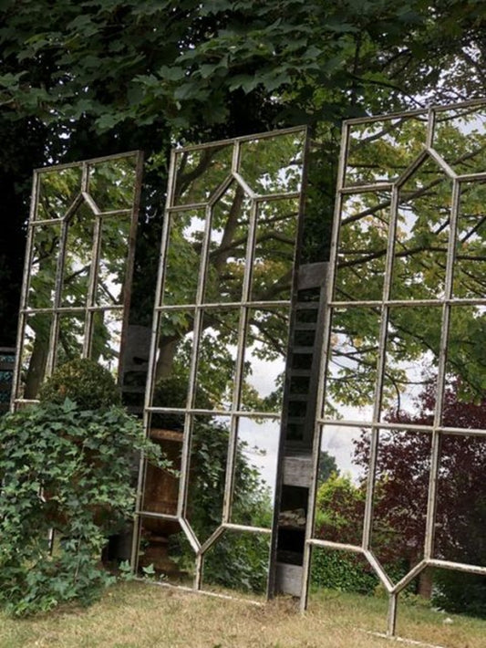 Tall Distressed Metal Outdoor Mirror, 120cmH