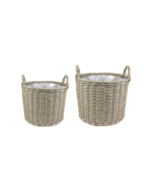 Polyrattan Natural Set of 2 Lined Planters - Kristia Rose Collections