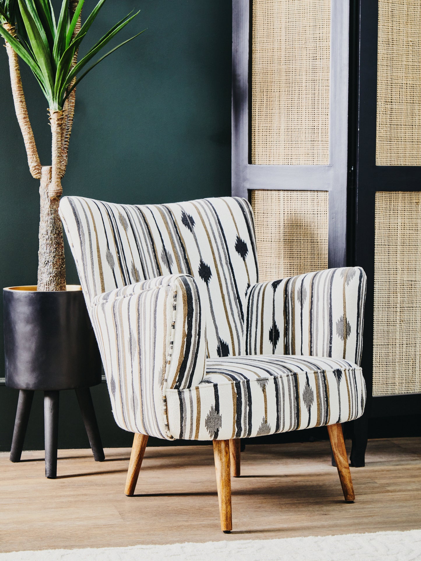 Stroud Black and White Armchair with Flared Arms - Kristia Rose Collections