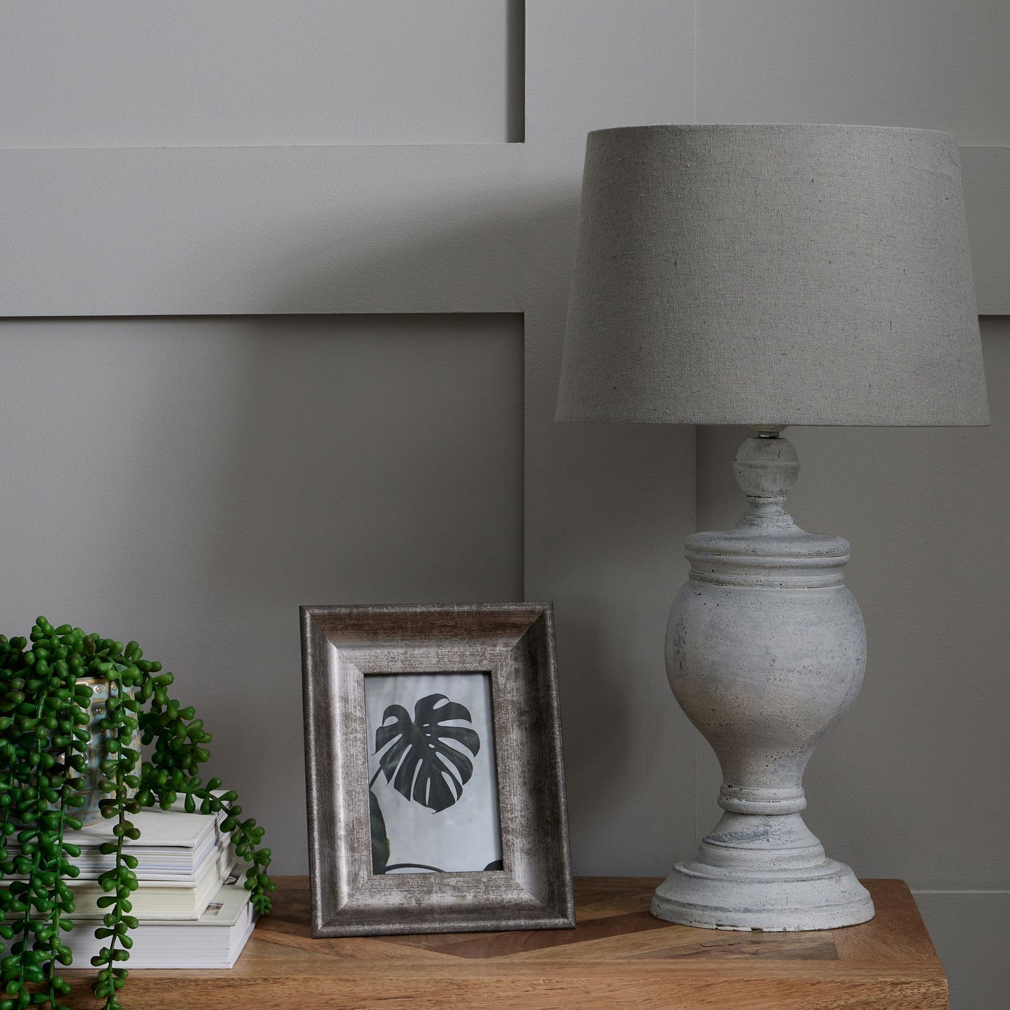 Grey Toned Table Lamp with Linen Shade 53cmH - Kristia Rose Collections