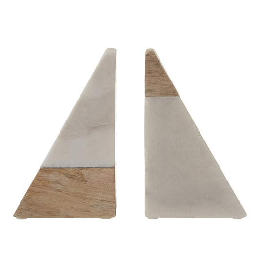 Mango Wood and White Marble Bookends