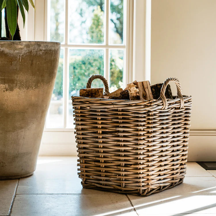 Wicker Log Baskets, Square, Set of 2 - Kristia Rose Collections