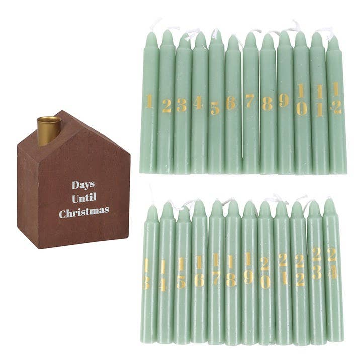 Set of 24 Mini Christmas Advent Candles with Holder