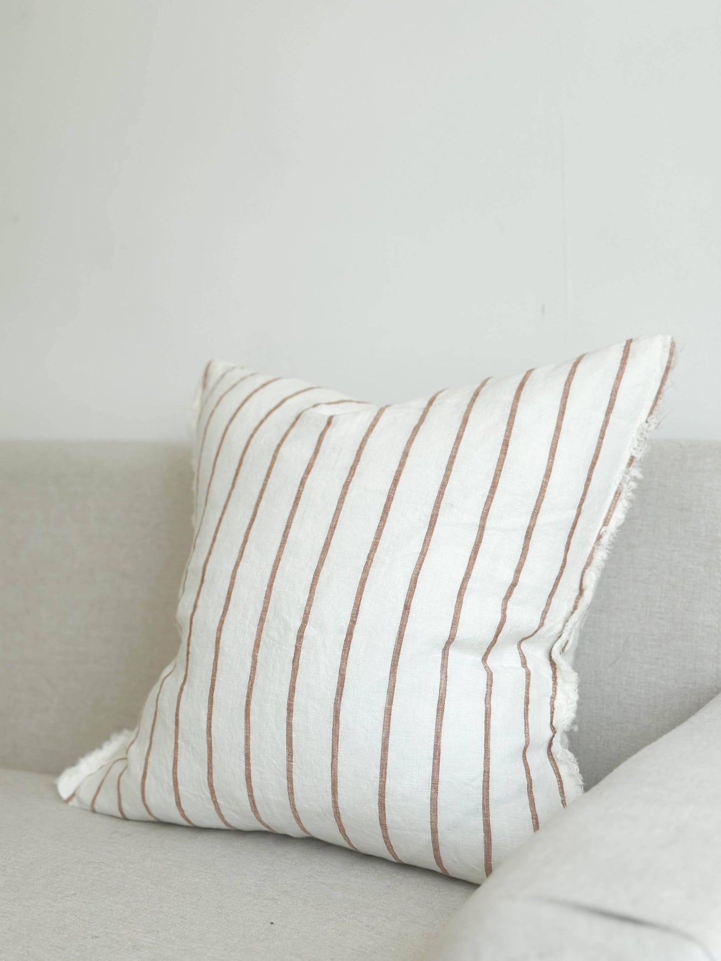 Linen – Frayed Edge Brown & Cream Stripe: 45 x 45 cm - Kristia Rose Collections