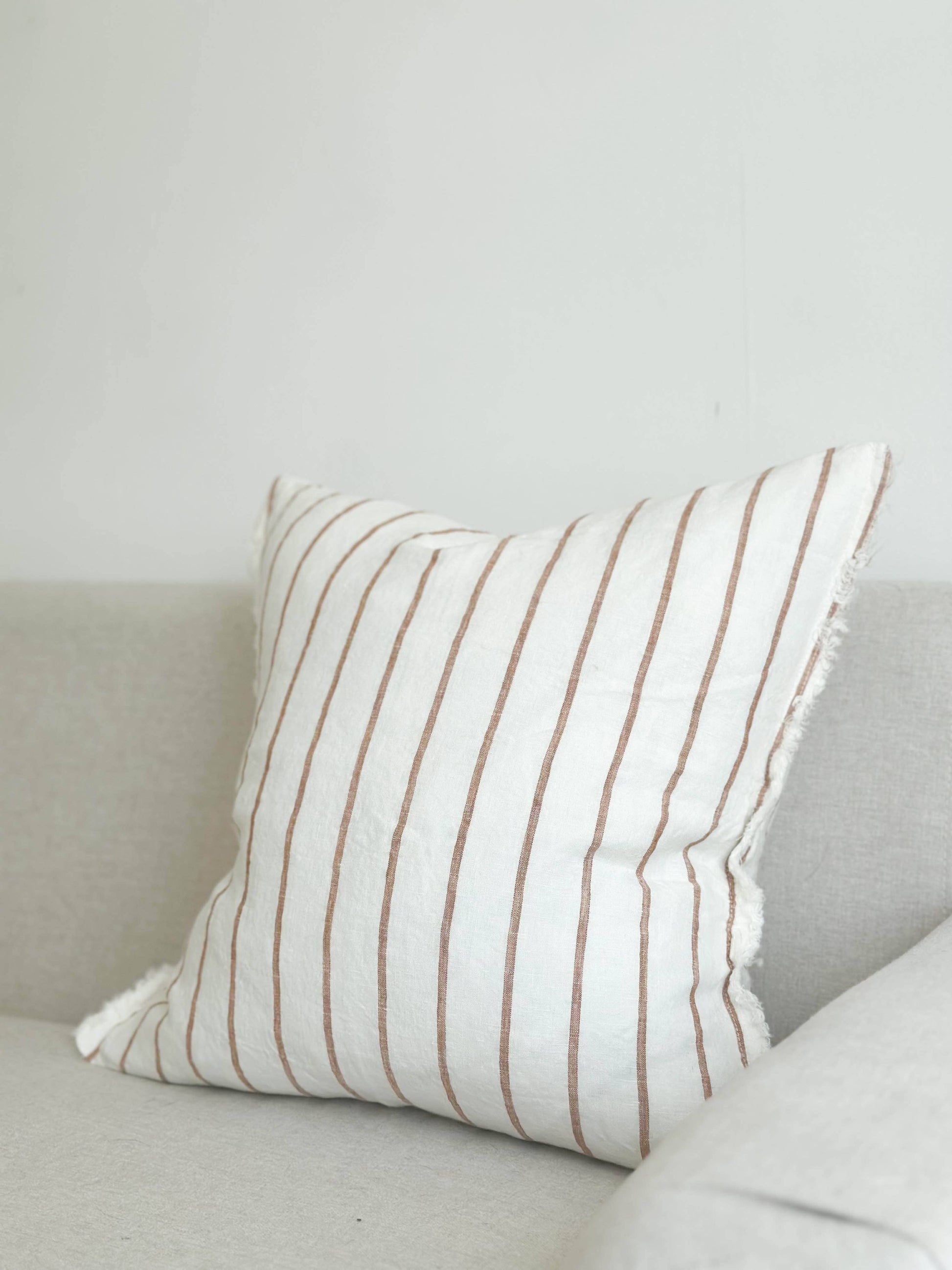 Linen – Frayed Edge Brown & Cream Stripe: 45 x 45 cm - Kristia Rose Collections