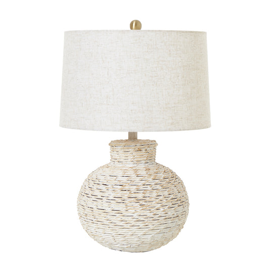 Woodstock Round Wicker Lamp with Linen Shade