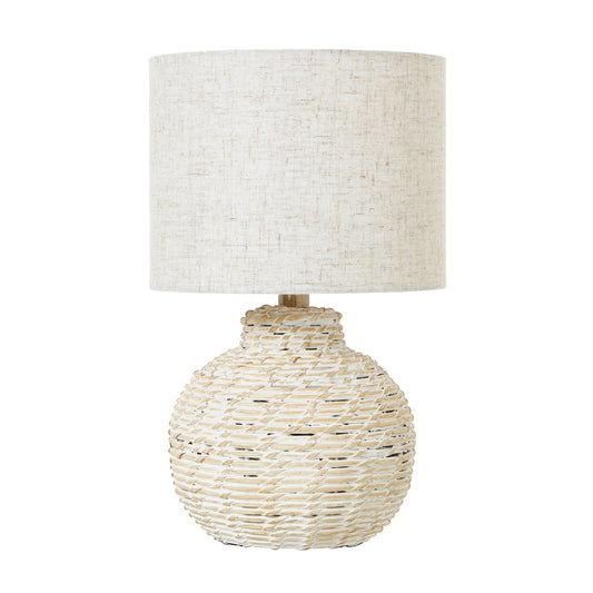 Woodstock Small Round Wicker Lamp with Linen Shade