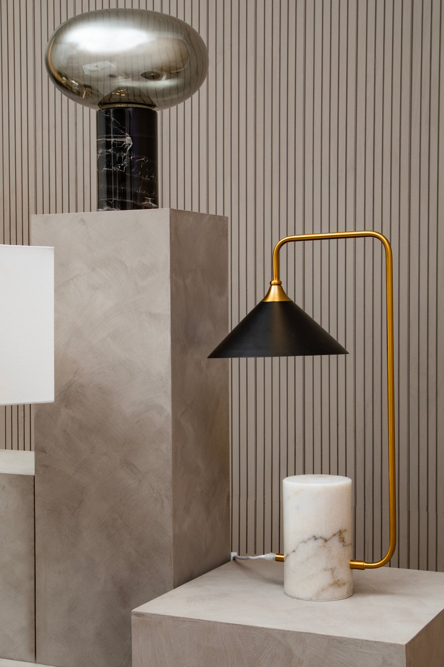 Super Stylish Soho Black, Bronze and White Marble Table Lamp