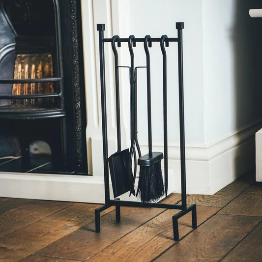 Iron Hanging Rack Fire Tool Set - available in Black & Pewter