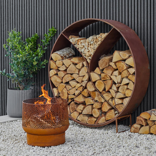 Outdoor Designer Circular Log Storage, Rust