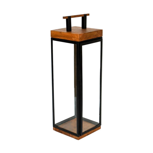 Stroud Tall Lantern in Acacia Wood and Black - Kristia Rose Collections