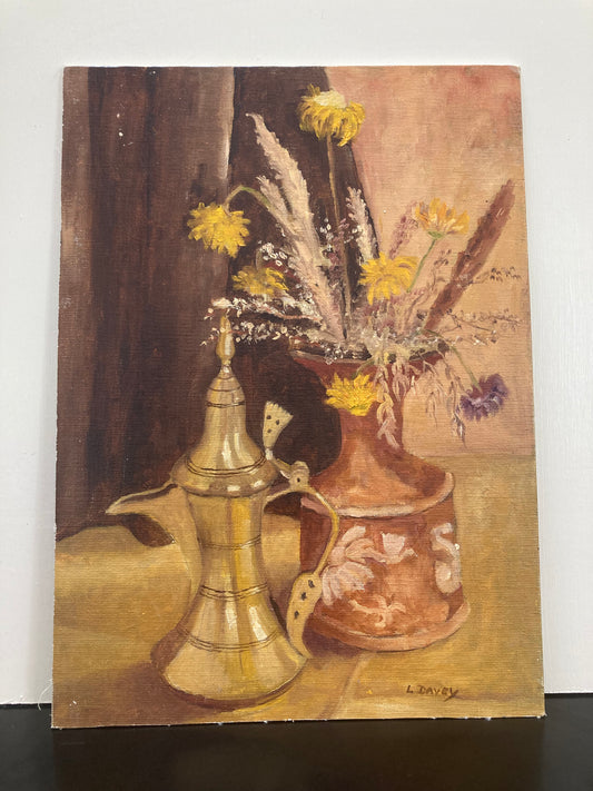 Original Still Life Oil Painting , signed L Davey - Kristia Rose Collections