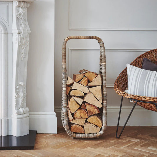 Elegant Tall Rattan Log Storage