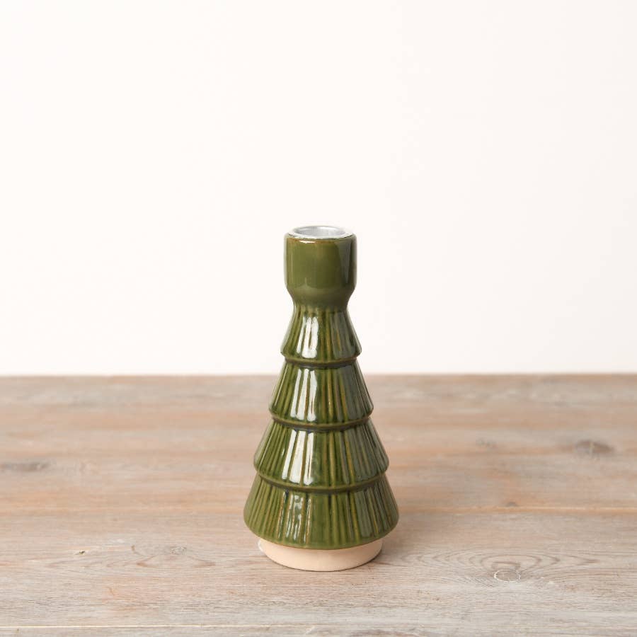 Green ceramic christmas tree design candle holder