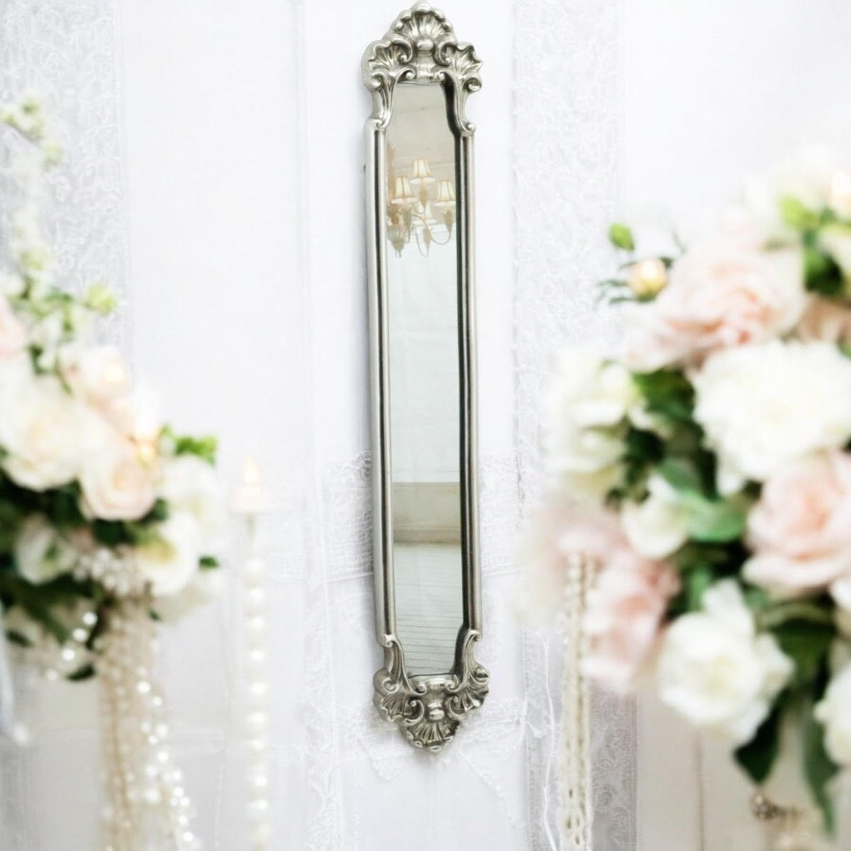 Narrow Antique Style Mirror 109cm H x 15cm W in Silver or Gold Finish