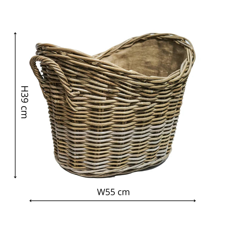 Elegant Oval Lined Wicker Log Basket