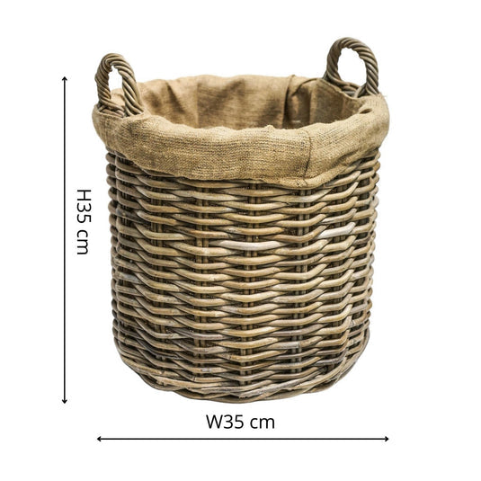 Quality Set of Two Rustic Lined Wicker Log Baskets