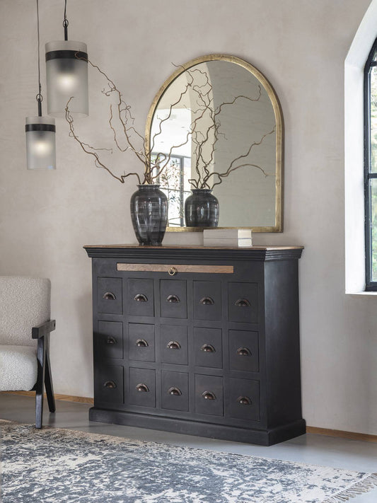 Vintage Effect Black Multi Drawer Chest