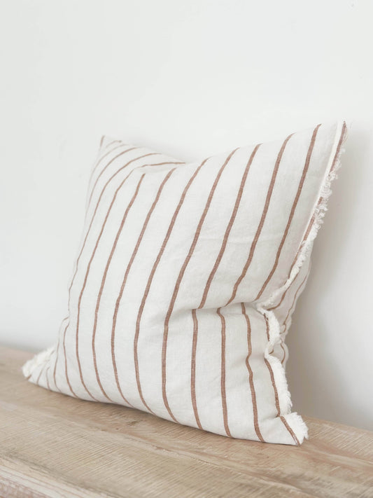 Linen – Frayed Edge Brown & Cream Stripe: 45 x 45 cm - Kristia Rose Collections