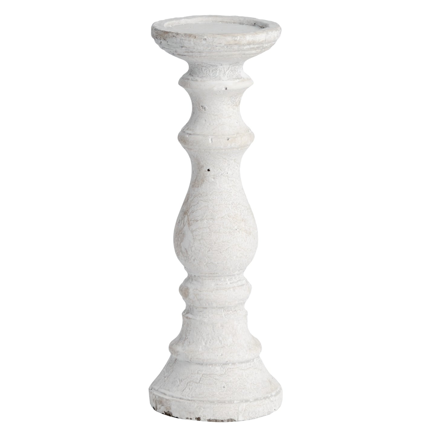 Distressed White Stone Candle Holder, 30cm H - Kristia Rose Collections