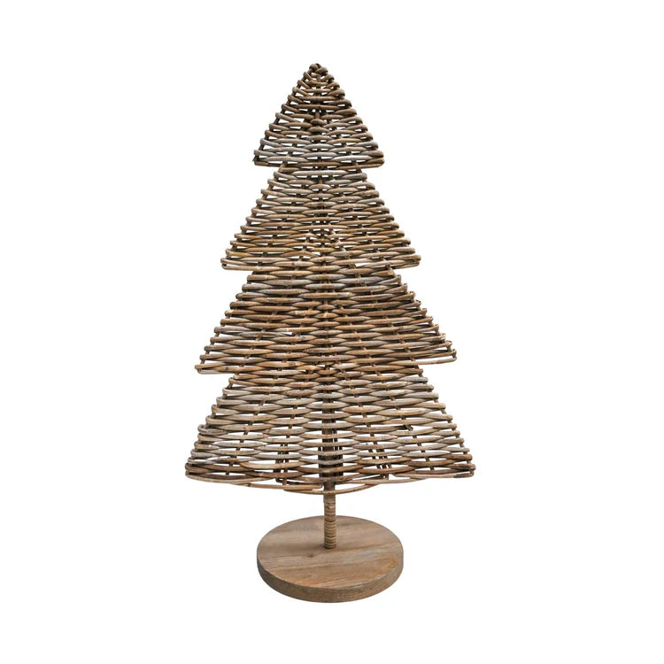 Tall Rattan Christmas Tree - White and Natural