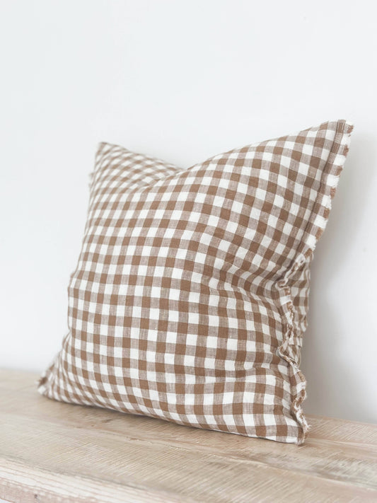 Linen 45×45 – Frayed Edge Brown Gingham - Kristia Rose Collections