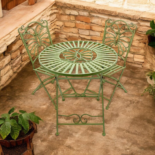 Antiqued Finish Green Metal Bistro Set