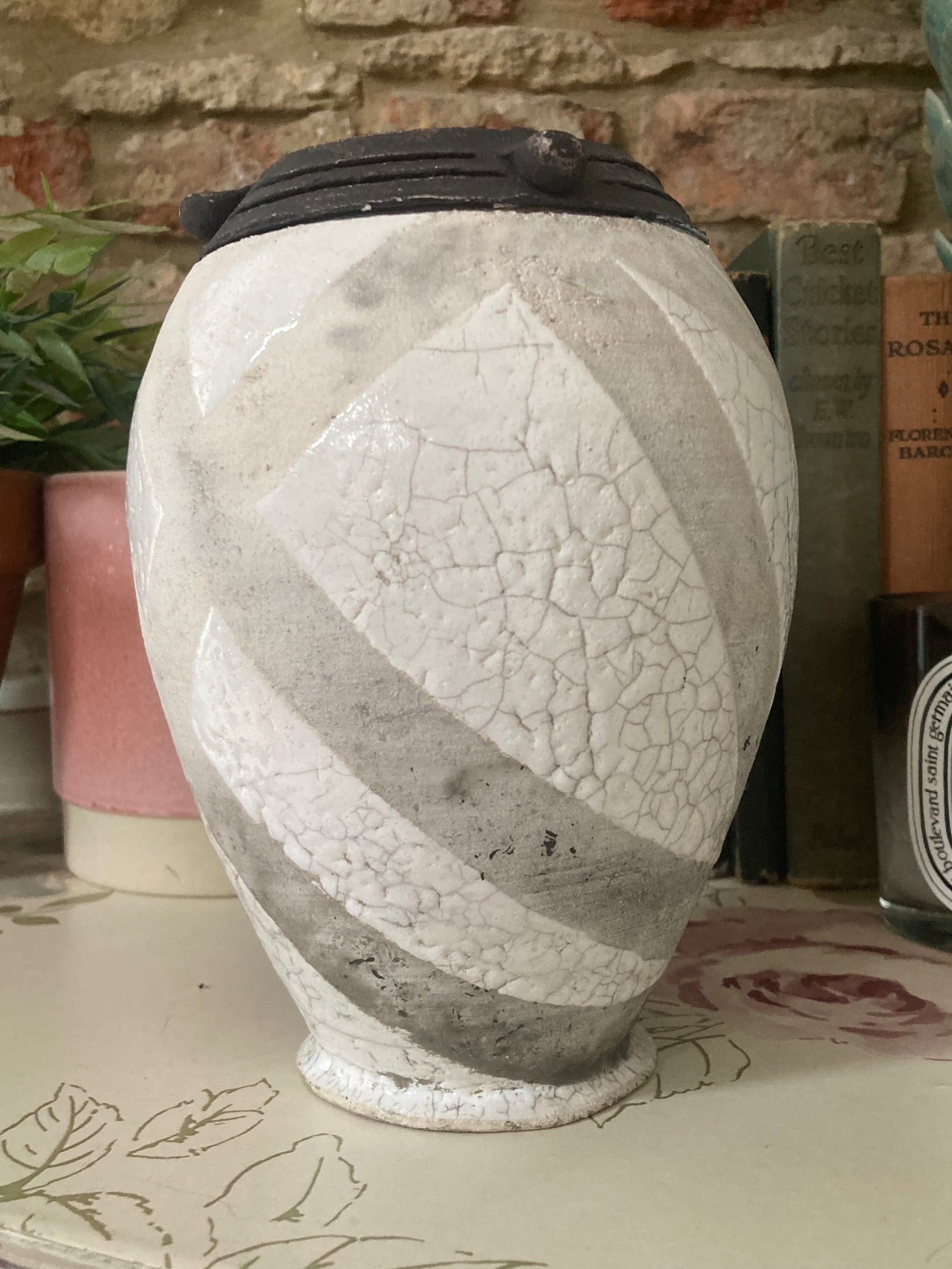 Vintage Stunning Raku Crackle Glazed Pottery Vase - Kristia Rose Collections