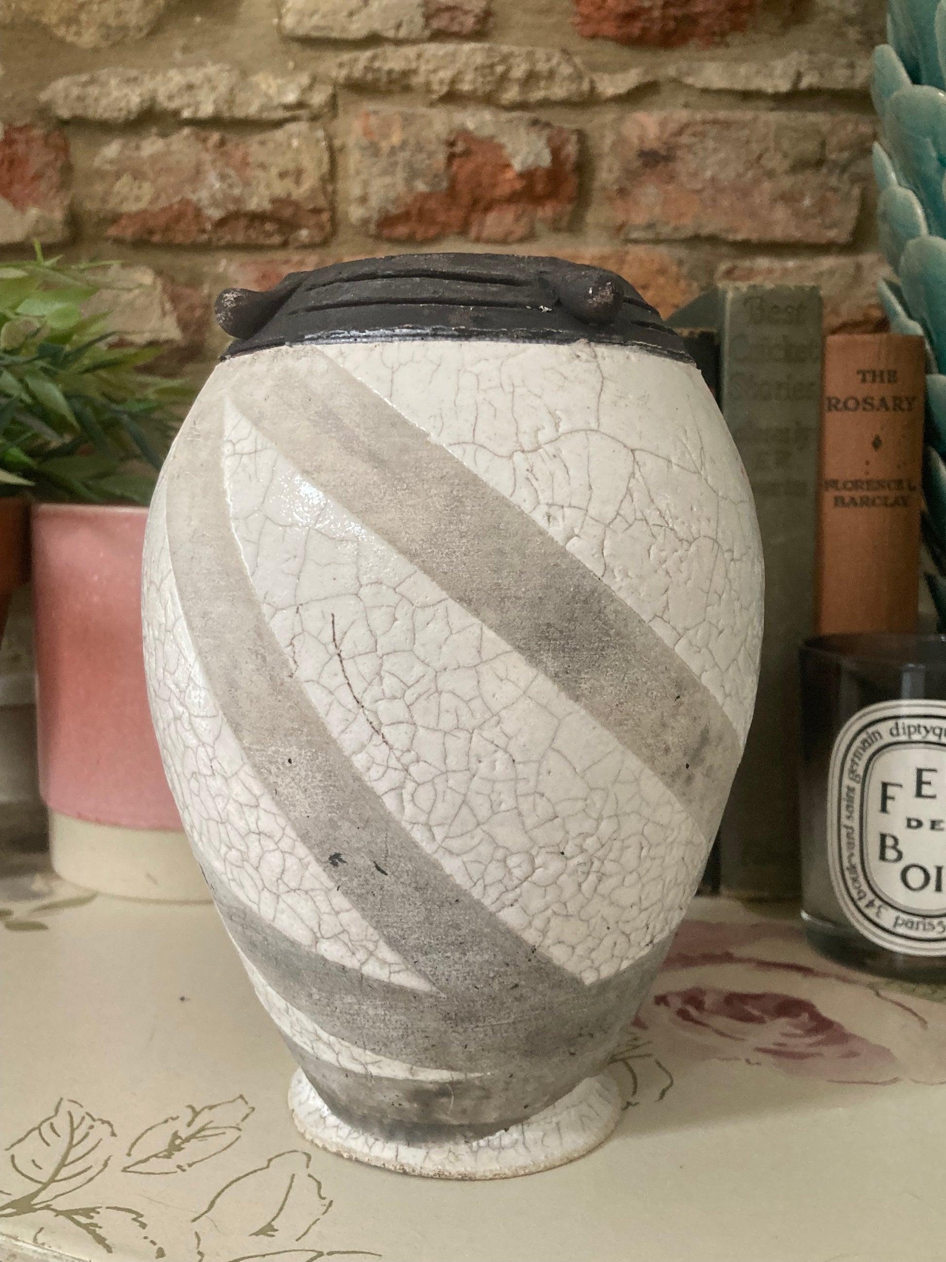 Vintage Stunning Raku Crackle Glazed Pottery Vase - Kristia Rose Collections