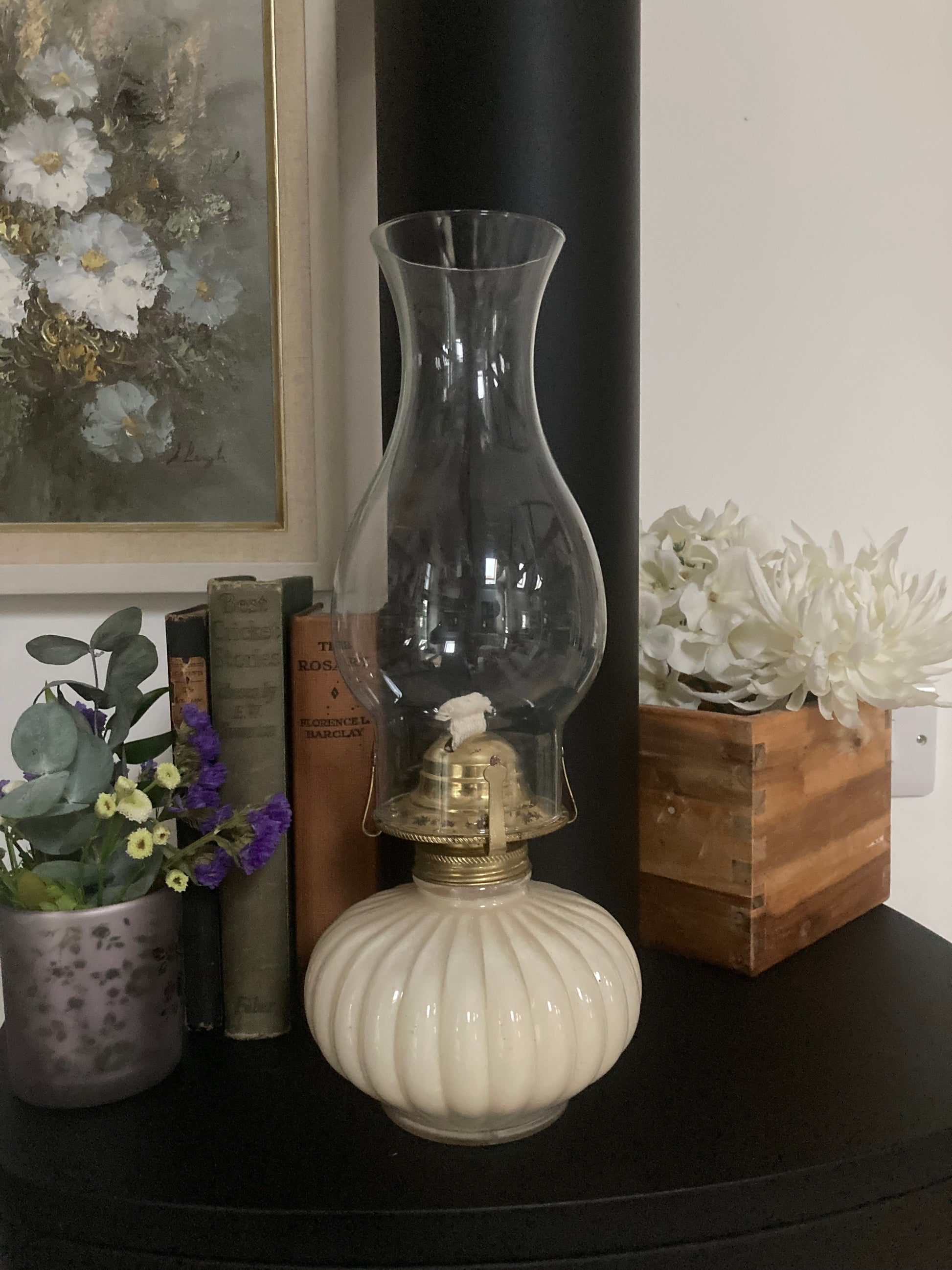 Vintage Cream Glass, Lamplight Farms Oil Lamp - Kristia Rose Collections