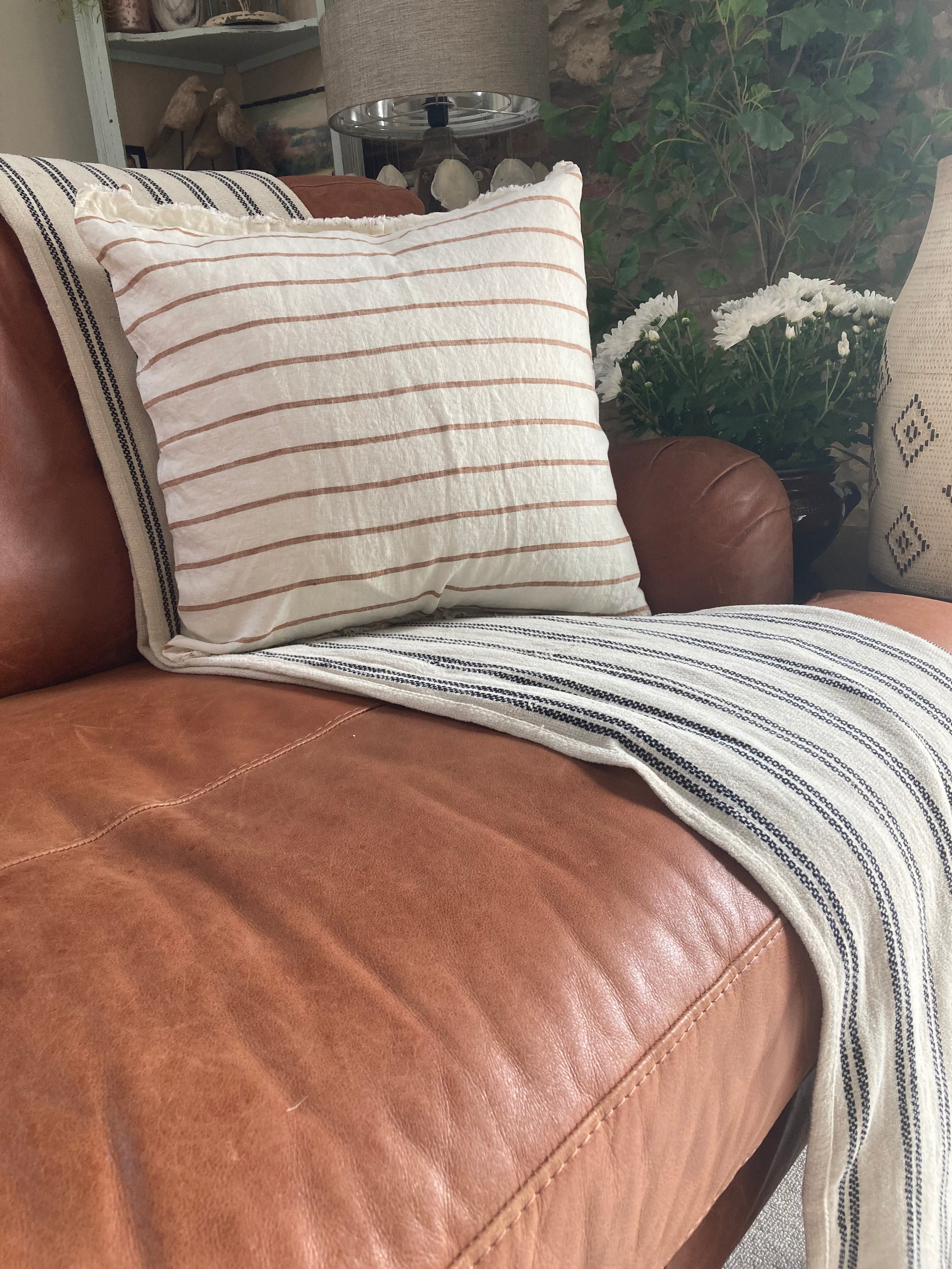 Linen – Frayed Edge Brown & Cream Stripe: 45 x 45 cm - Kristia Rose Collections