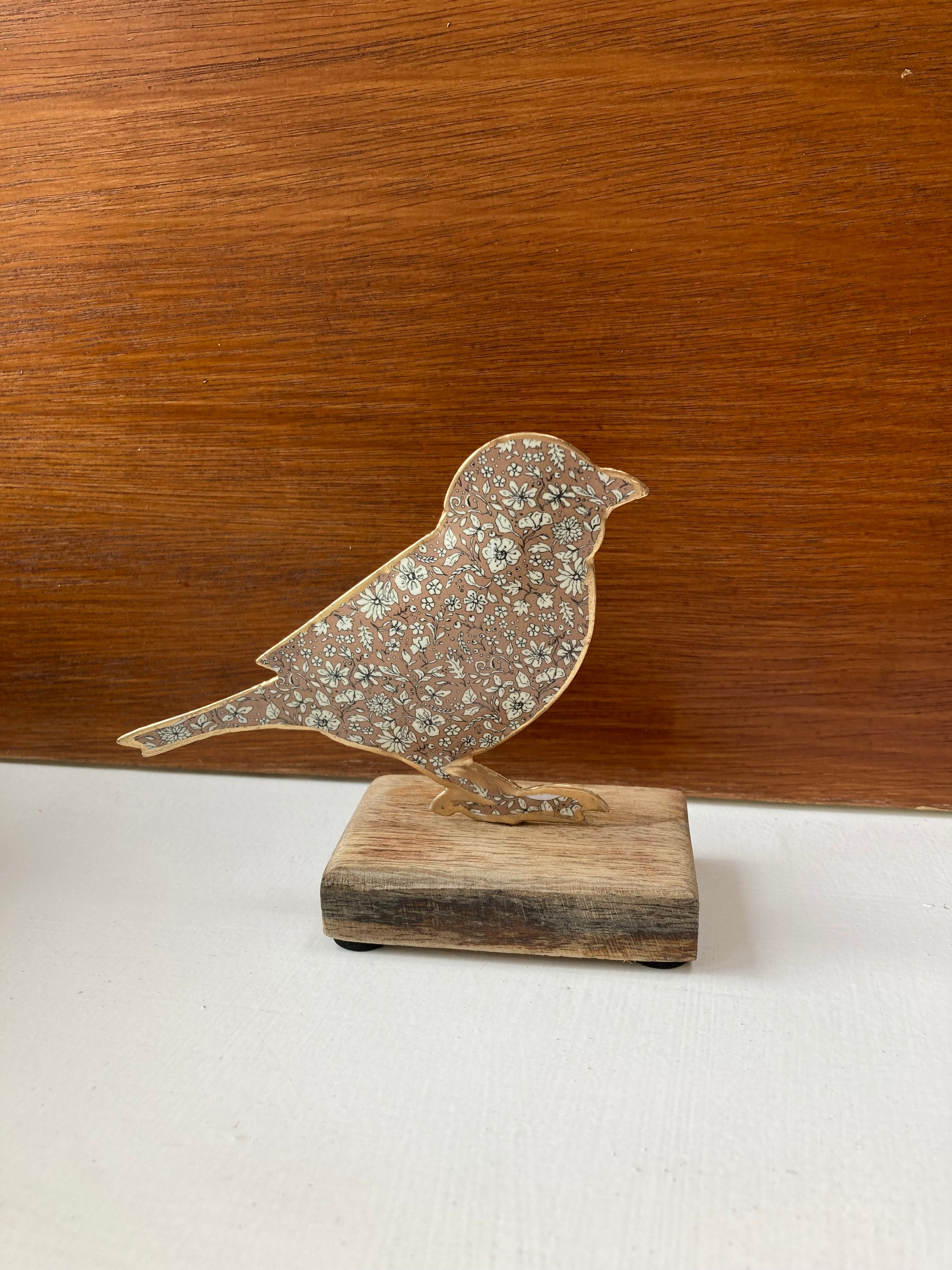 Pink Metal Bird Decoration on Wooden Base - Kristia Rose Collections