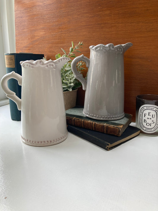 Jug with Decorative Rim in white and Grey - Kristia Rose Collections