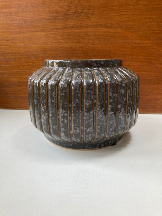 Grey Stripe Speckled Glossy Pot - Kristia Rose Collections