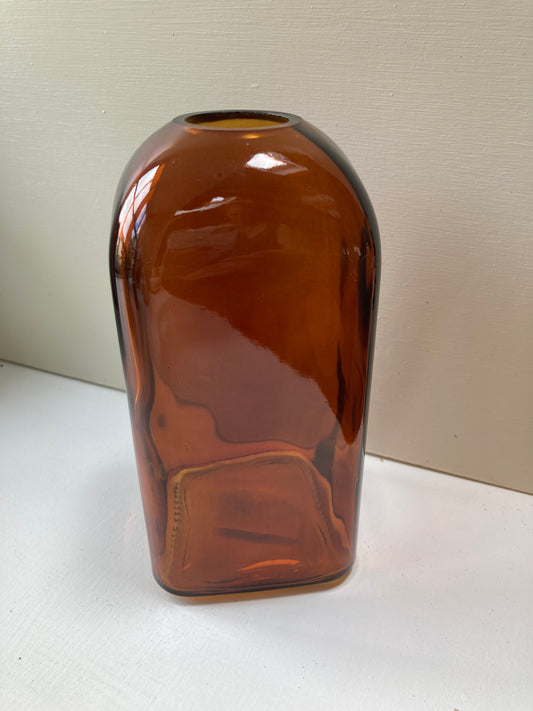 Glass Burnt Amber Square Bottle Vase - Kristia Rose Collections