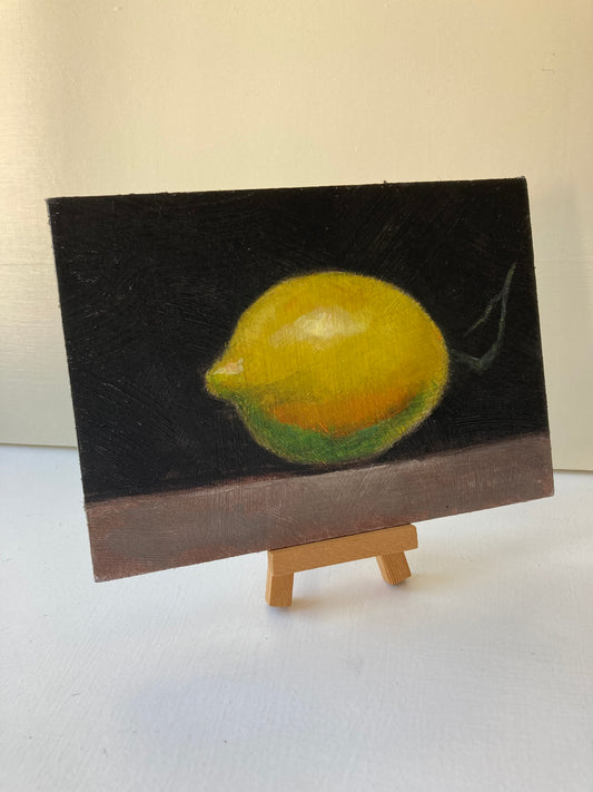 Original Small Oil Painting on Board , Still Lemon Drop