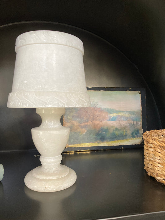 Vintage 1970s Alabaster Lamp Base & Shade , Spanish