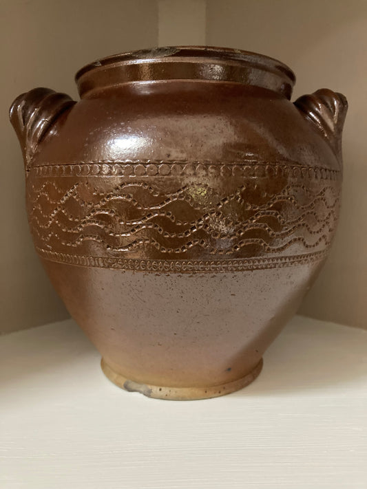 Antique French Rustic Salt Glazed Confit Pot