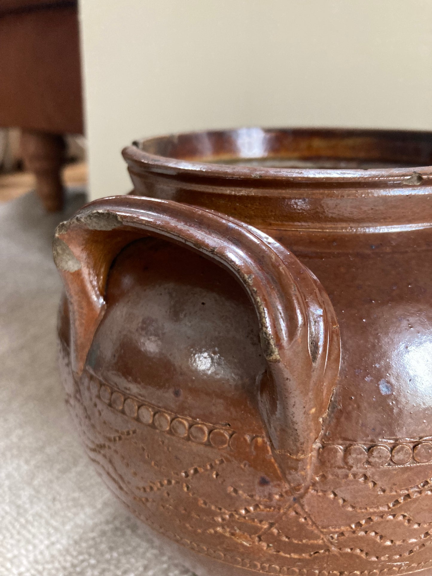 Antique French Rustic Salt Glazed Confit Pot