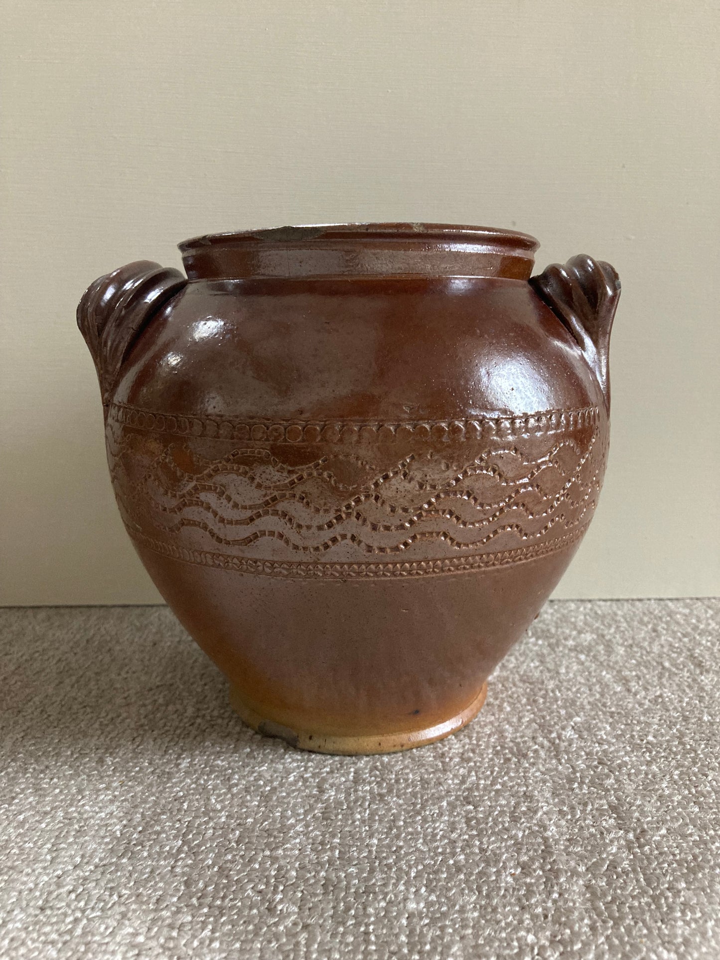 Antique French Rustic Salt Glazed Confit Pot