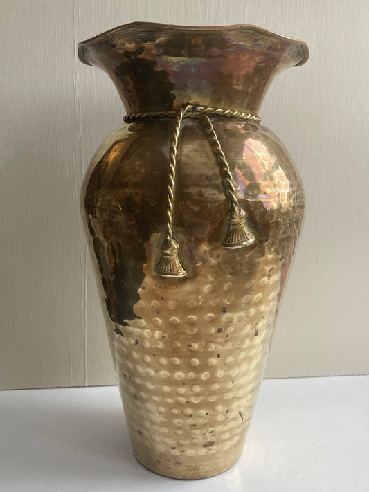 Vintage Brass Vase With Rope Tassel Decoration